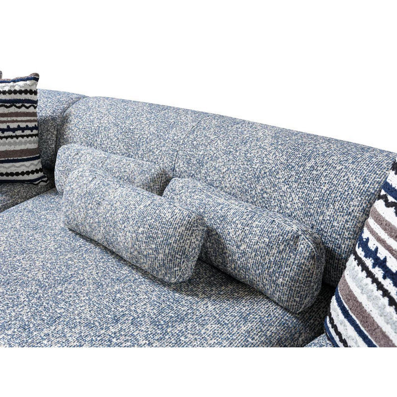 Canapé modulaire rembourré 3 pièces Leathie, Tissu bleu