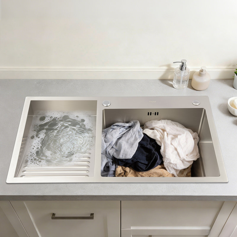 Household Stainless Steel Laundry Sink With Washboard