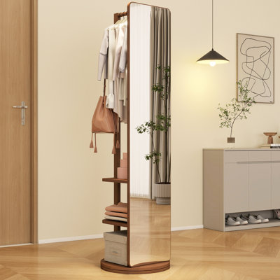 Miroir de corps de 19,6 po x 68,8 po en noyer, fabriqué en bois massif, en bois d'hévéa et en verre - ajoute de l'élégance à l'espace de vie Thème noyer complet, 19,6 po x 68,8 po, et s'adapte à divers styles d'intérieur