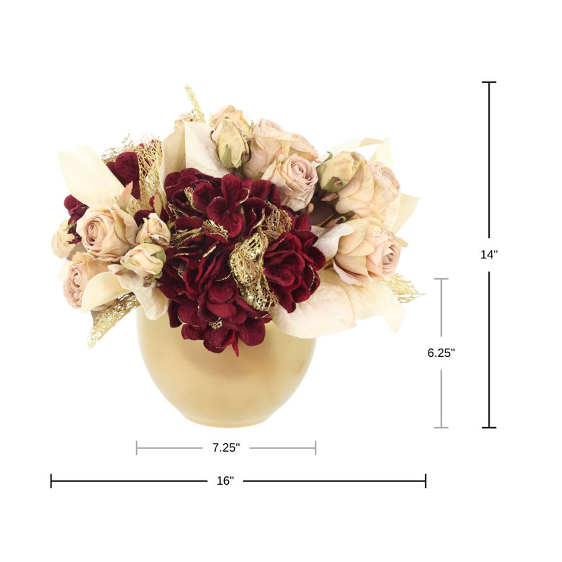 Hydrangea and Magonlia Leaf Holiday Centerpiece, Burgundy