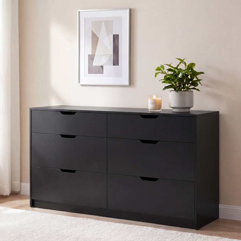 Large commode à 6 tiroirs, commode moderne avec poignées encastrées, organisateur de commode de rangement pour garde-robe de chambre de bébé, construction robuste avec quincaillerie anti-basculement