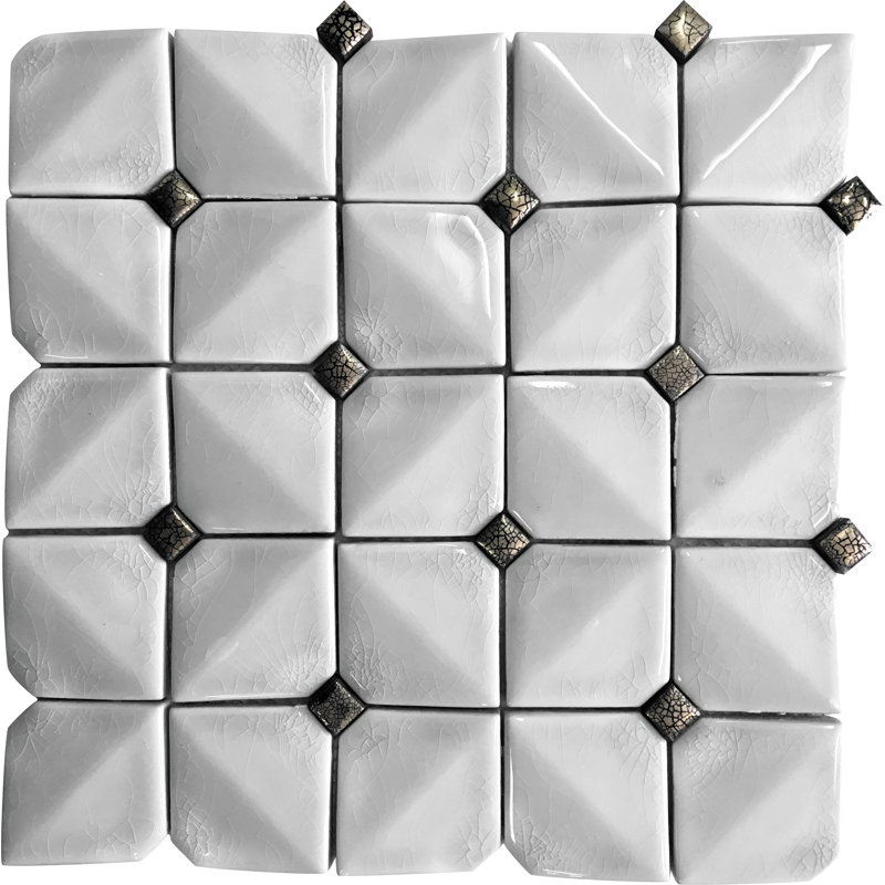 12" X 12" Straight Edge Ceramic Mosaic Sheet Floor Tile, White