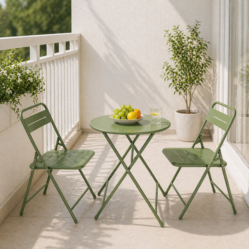 All-Weather 3-Piece Outdoor Folding Patio Bistro Set With Table, Green