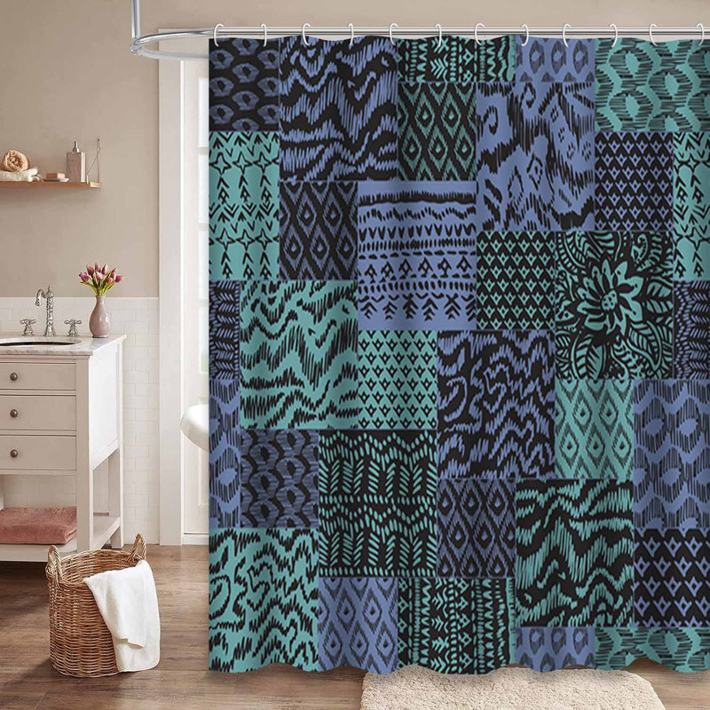 Rideau de douche abstrait bleu indigo bleu-vert avec 12 crochets, L 72 po x l 78 po