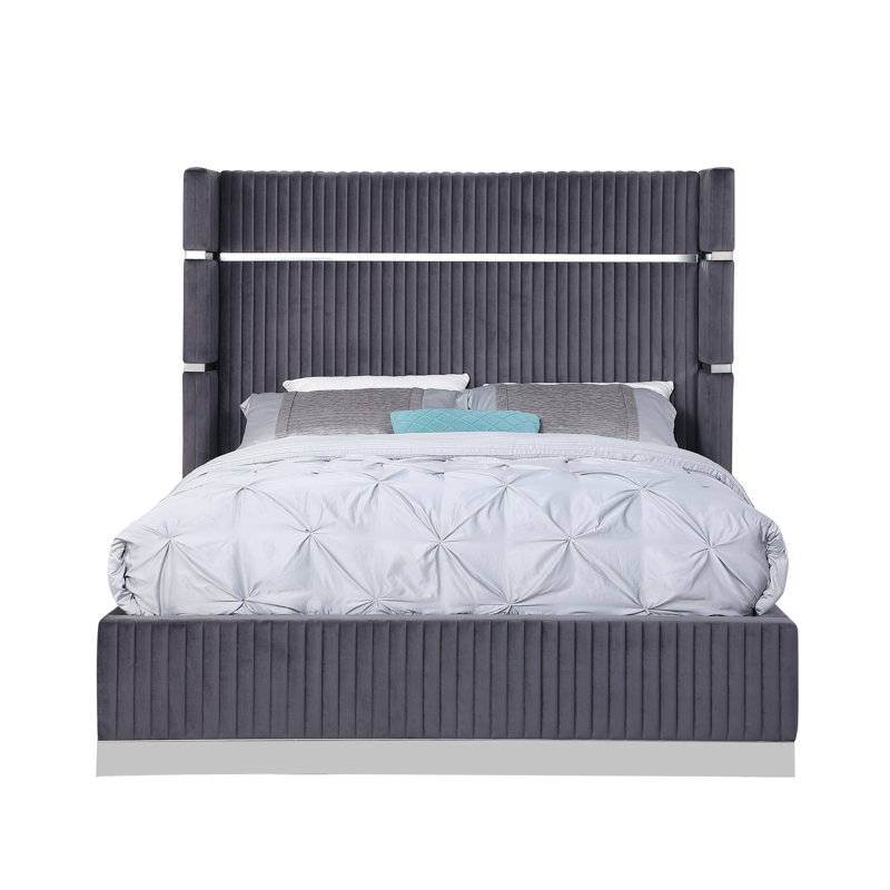 Aspen Upholstered Low Profile Platform Bed, King, Gray