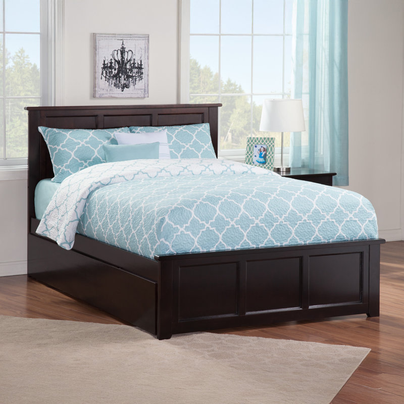 Maud Solid Wood Platform Bed with Matching Footboard & Trundle, Espresso