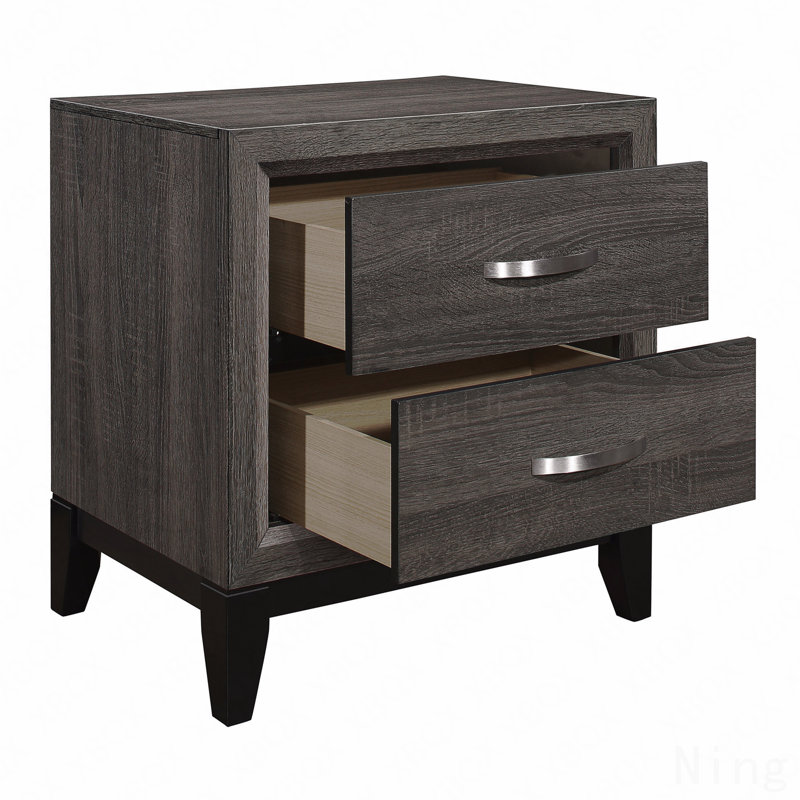Style contemporain, finition grise, table de chevet 1 pièce, tiroirs en queue d'aronde, mobilier de chambre unique