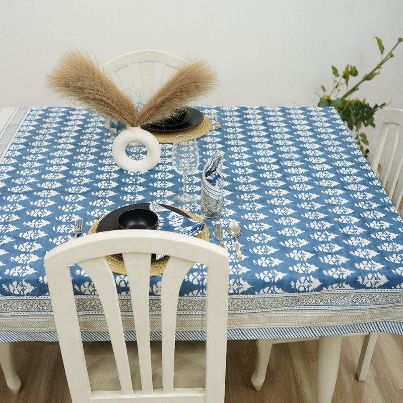 Housse de table en coton de luxe, imprimé à la main - Mor Mukut, L 160 po x l 72 po