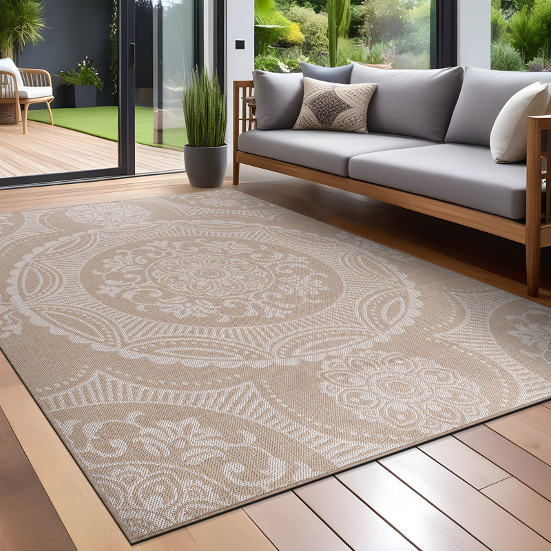 Tapis intérieur / extérieur beige Waikiki Bunya, Rectangle 9 pi x 12 pi