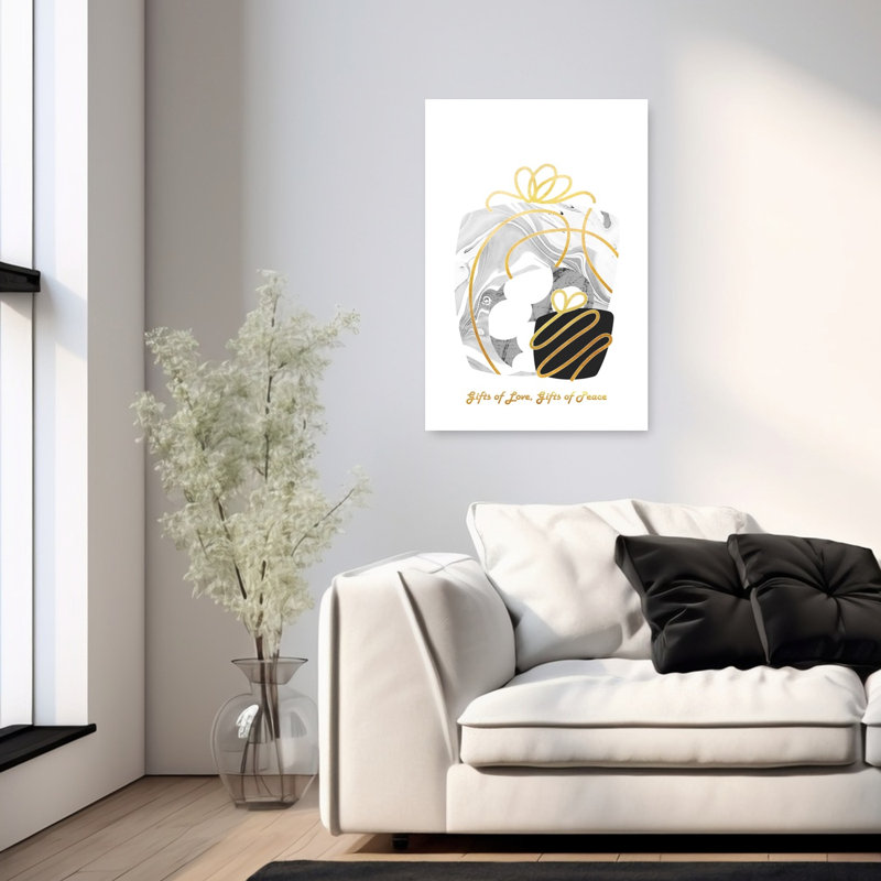 «Love Peace cadeaux», impression d'art contemporain abstrait paysage d'hiver, H 36 po x l 24 po