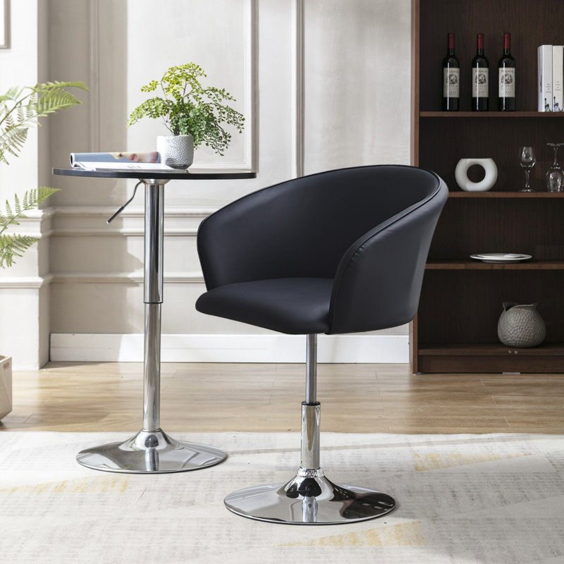 Amitabh Swivel Upholstered Adjustable Height Counter Stool with Metal Frame, Black