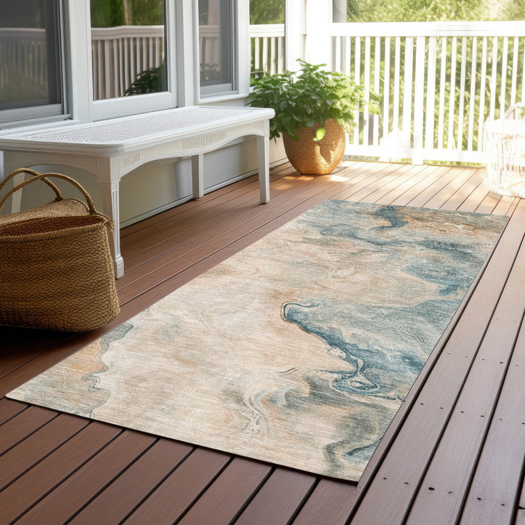 Machine Washable Indoor/Outdoor Cinead ACN1680 Teal Rug