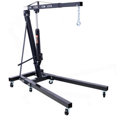 Grue de levage de moteur pliable de 2 tonnes avec grue d'atelier de levage de grue, acier robuste avec 6 roulettes en fer (noir)