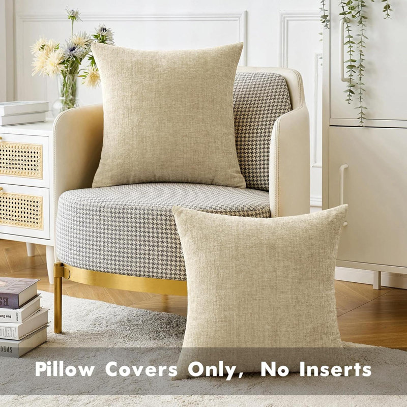 Pack Of 2 Beige Throw Pillow Covers Soft Chenille Pillow Covers For Sofa Living Room Couch Solid Dyed Cases Not Pillow Inserts