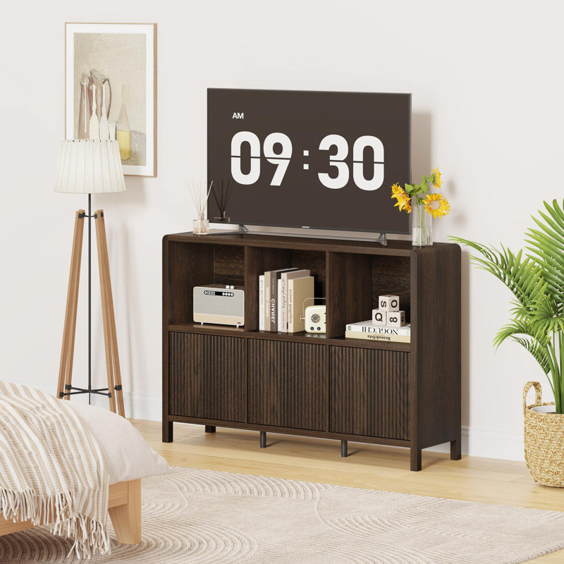 Guinna 6-Cube 3-Door Wood Bookcase, Dark Walnut