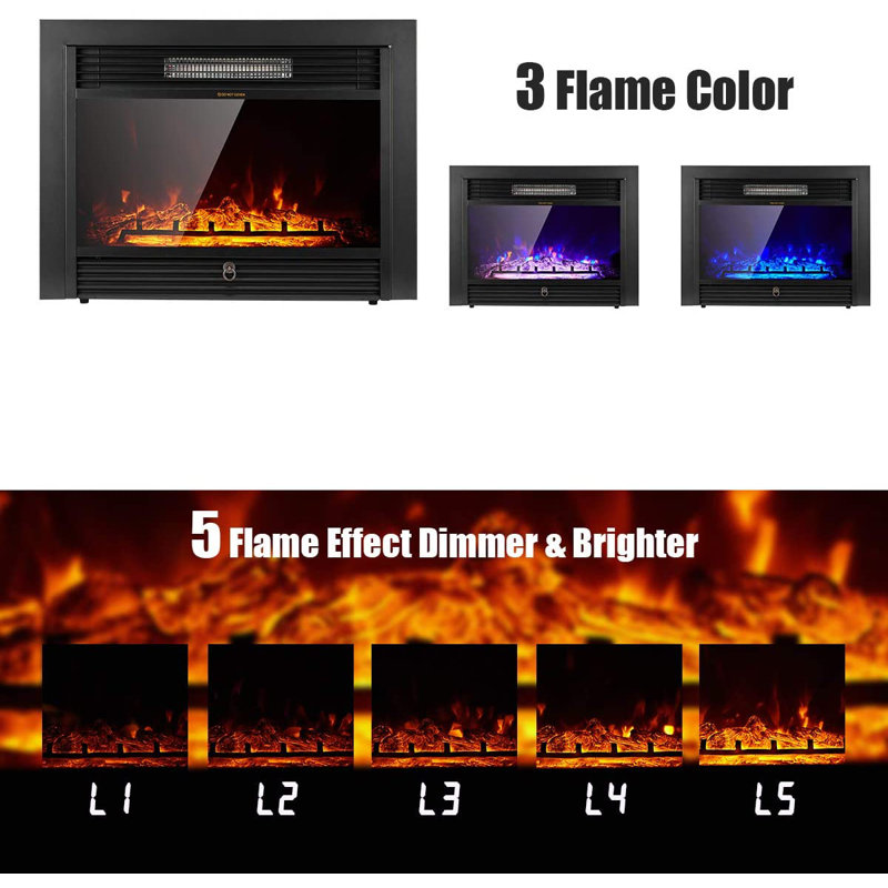 28.5" Black Wall Mounted Electric Fireplace with Adjustable Flames