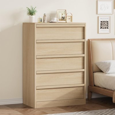 Commode 5 tiroirs pour la chambre à coucher, commode haute 5 tiroirs moderne avec rangement pour grands tiroirs, organisateur de commode en bois pour le salon, la chambre de bébé, le vestibule
