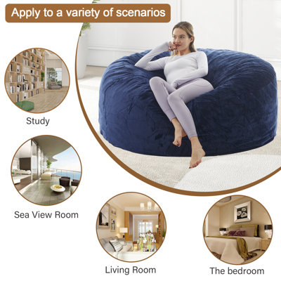 62‘' W Velvet Round Bean Bag Chair Sofa with Removable Cover