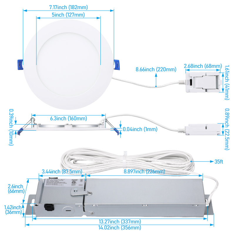 4 Inch 5cct Led Recessed Lighting Kit, 120v-277v, Ultra-thin, 0-10v Dimmable