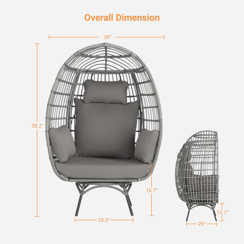 Fauteuil œuf de jardin pivotant en osier, Gris, Gris