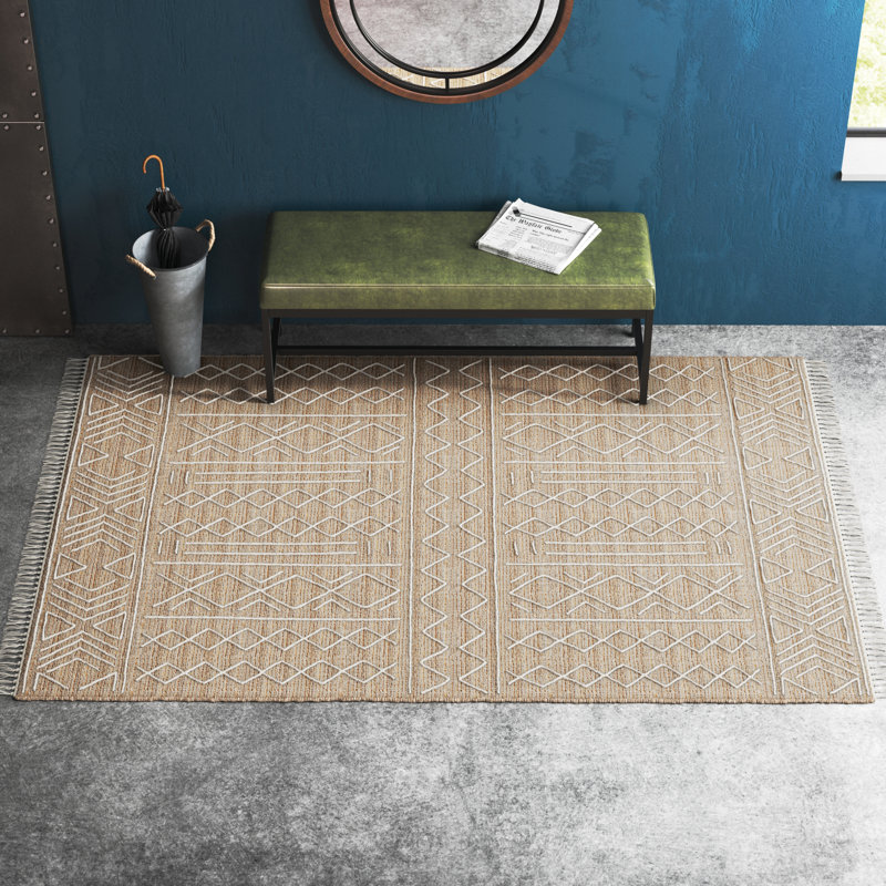Tapis ivoire / blanc en jute / sisal tissé à la main Eurodicus Southwestern, Rectangle de 5 pi x 8 pi