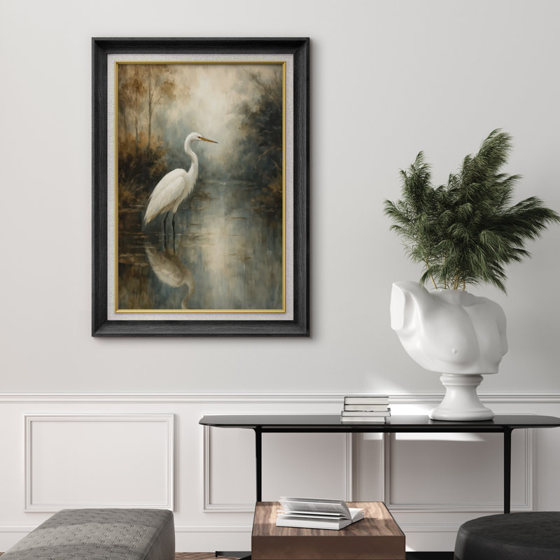 Œuvre encadrée de qualité supérieure - reproduction de grue rétro pour décor de salon - 26 po x 36 po, Noir