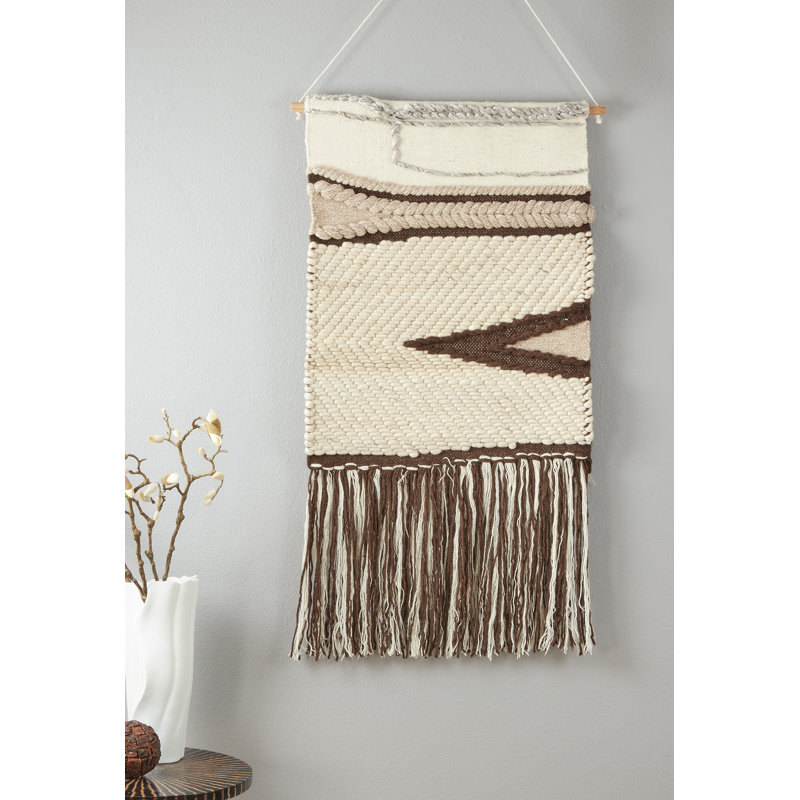 Brown and Ivory Wool Textured Woven Wall Hanging, 24" x 48"