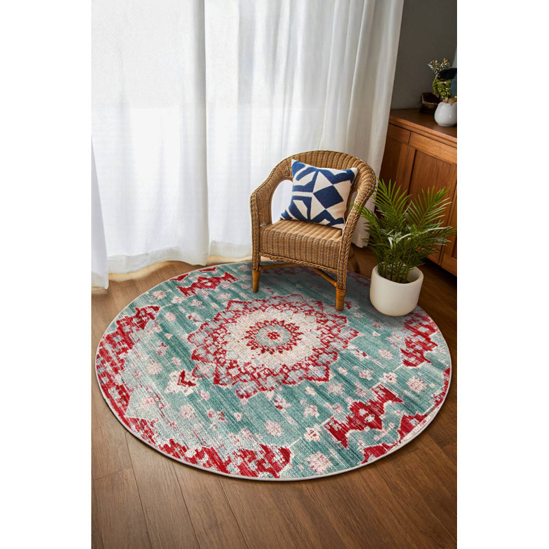 Gulustan Blue Oriental Machine Printed Cotton Polyester Area Rug, Rectangle 4' x 5'