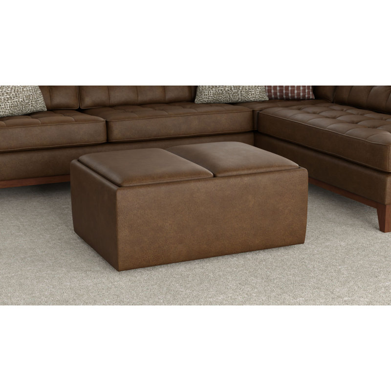 Repose-pieds rustique avec rangement et plateau réversible brun