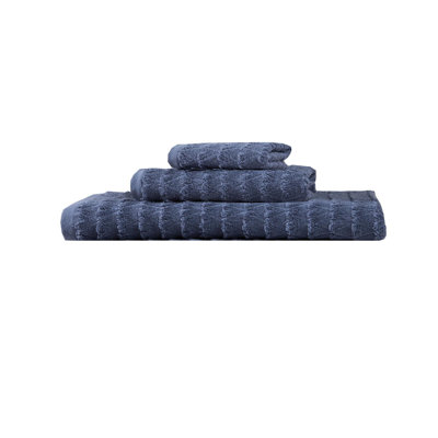 Ensemble de trois serviettes de toilette géométriques bleu marine en coton turc