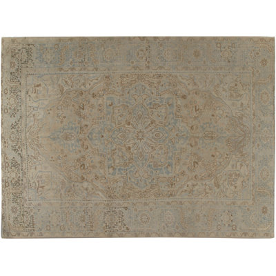 Tapis unique en laine noué à la main de style années 1940 de 8 pi 7 po x 11 pi 10 po beige / bleu / taupe / gris
