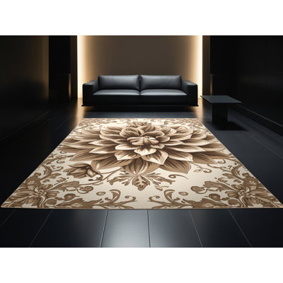 Tapis beige traditionnel lavable à la machine Paesyn Dahlia