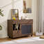 Enceinte moderne 2 en 1 en noyer pour chat, table d'appoint avec rangement et roulettes