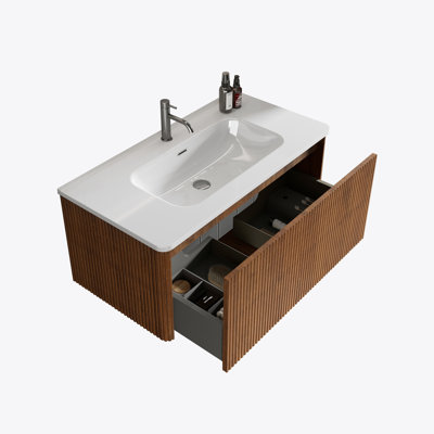 Meuble-lavabo flottant mural 36 po avec lavabo en céramique