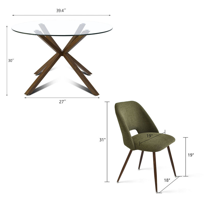 Aunnika 5-Piece Round Dining Set with Tempered Glass Table, Green
