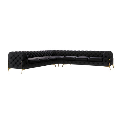 Chesterfield Corner Sofa L-Shape  with Gold Metal Legs
