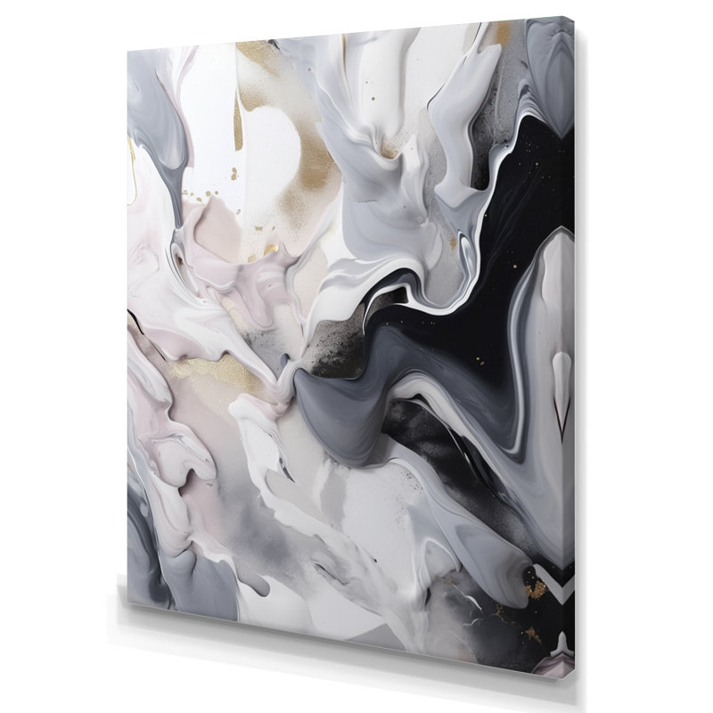 Marbre blanc et gris captivant II - art mural abstrait en marbre, H 32 po x l 24 po x P 1 po, Toile tendue