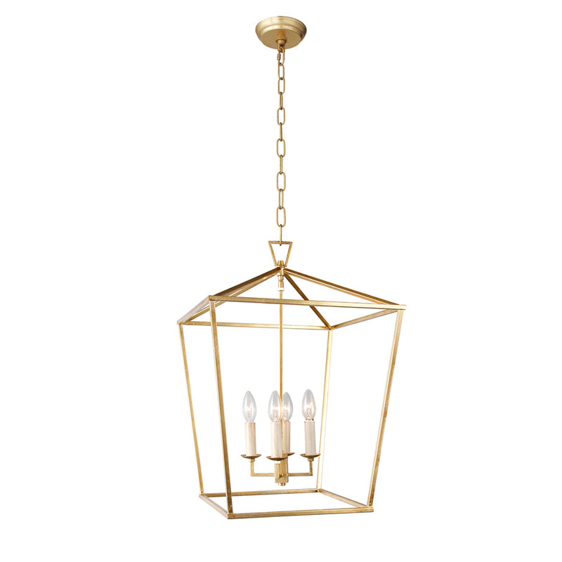 Lustre géométrique à 4 lumières Neslisah, Or, H 54,5 po x l 12,6 po x P 12,6 po