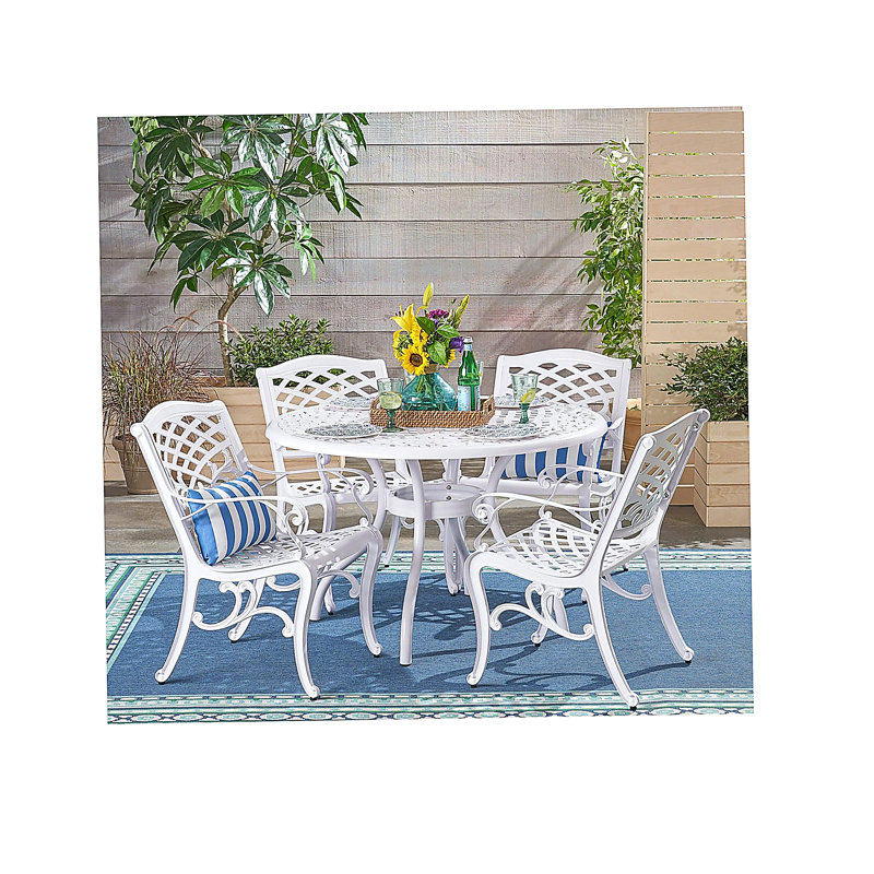 Ensemble de salle à manger en métal pour 4 personnes avec table ronde Dieter, White