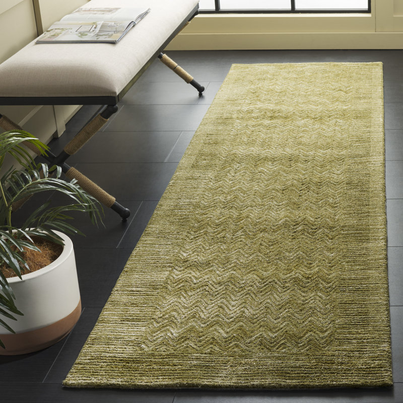 Soho 181 Hand Tufted Viscose/Wool Chevron Rug in Green, Runner 2'3" x 8'