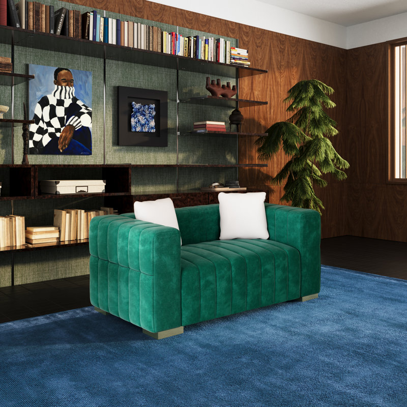 Charlesworth 59'' Velvet Loveseat, Green, Gold