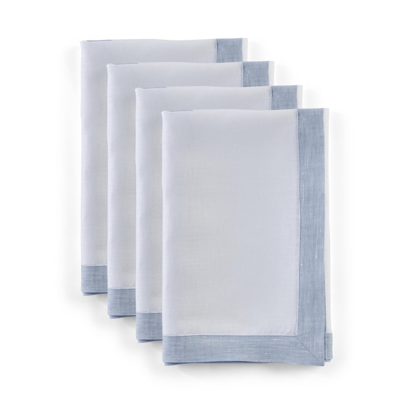 Classic - 100% Pure Linen Dinner Napkins, Chambray Blue/White
