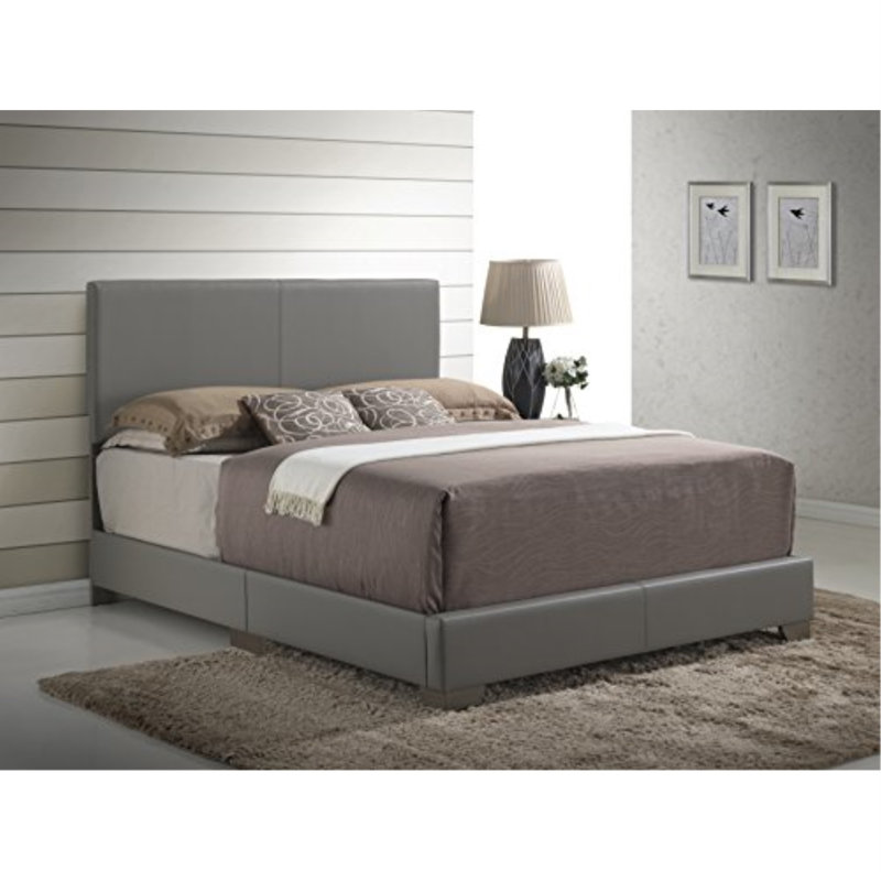 Upholstered Low Profile Standard Bed, Full, Gray