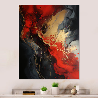 Rouge et or feu de marbre V - art mural abstrait en métal