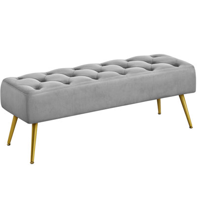 Modern Velvet Ottoman Bench with Metal Legs