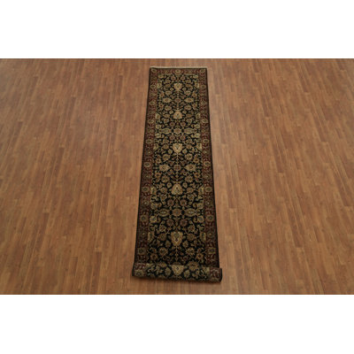 Traditional Black and Burgundy Agra Hallway Runner with Elegant Floral Embellishments 3x13