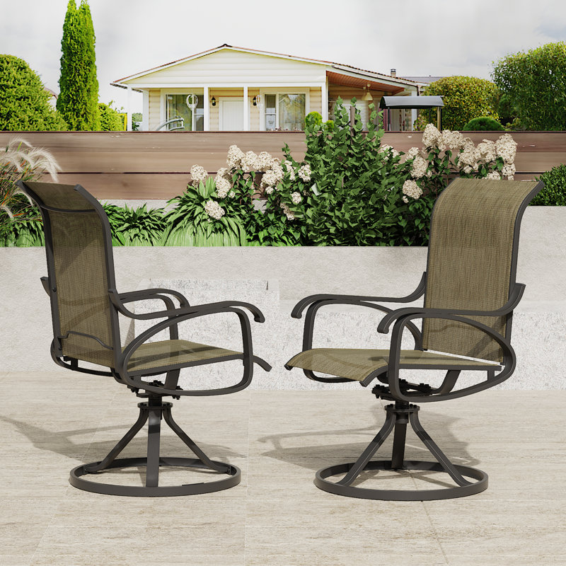 Patio Swivel Rocker Chair Set of 2 All-Weather Outdoor Chairs, Brown, Dark Gray