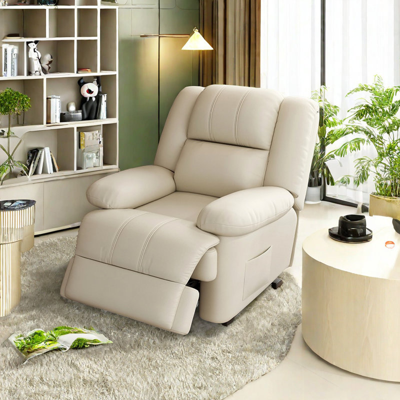 Fauteuil inclinable pivotant en similicuir Tamecia, Crème