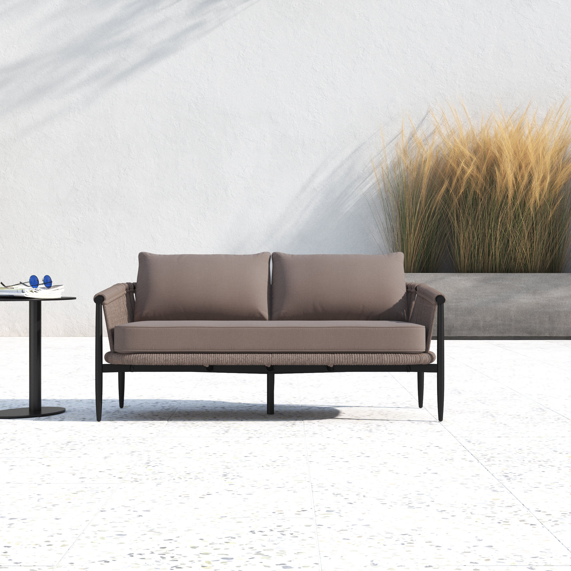 Sasha 72'' Wide Straight Powder Coated Aluminum Patio Sofa with Sunbrella® Cushions