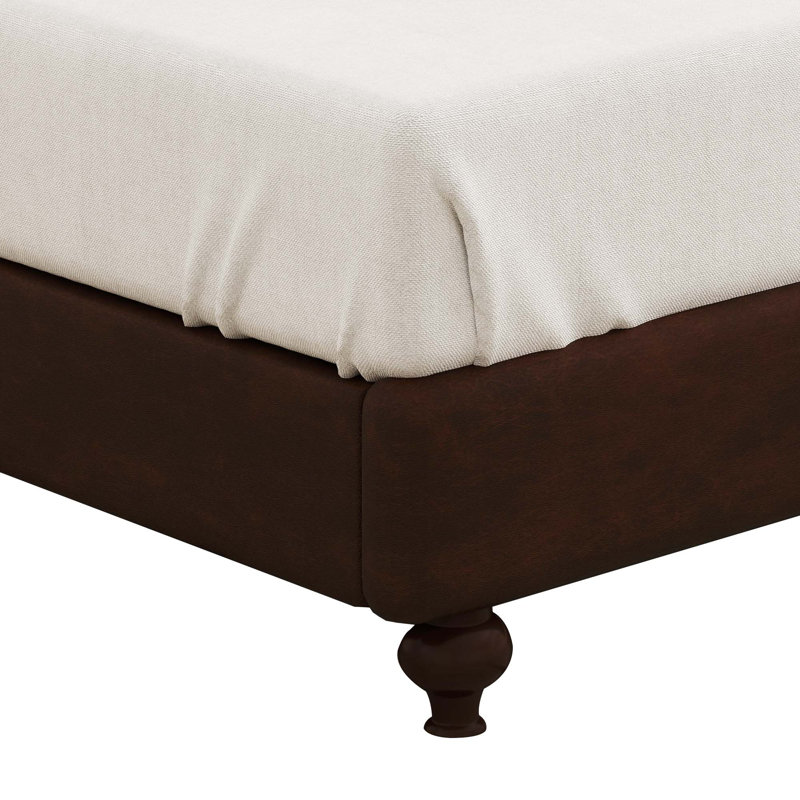 Lark Manor™ PU Upholstered Platform Bed Frame With 54'' H Headboard & Solid Wood Leg, Button Tufted, Brown, King